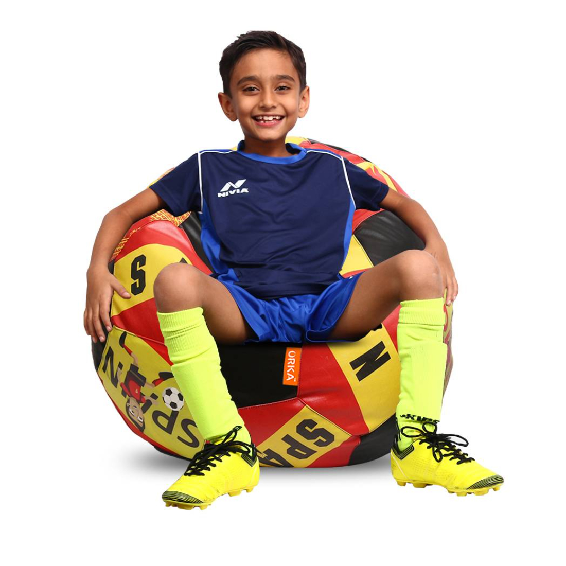 Orka Digital Printed Kids Foorball With Mathching Footstool Filled Bean Bag With Beans (FB43 Multicolor) view 2